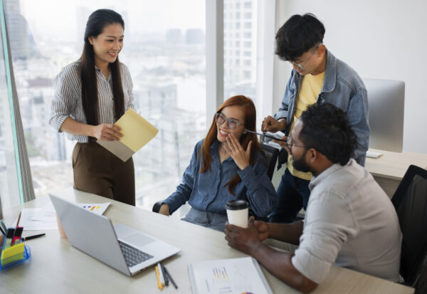 employees-working-together-high-angle